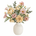 Arrangement floral artificiel avec vase en céramique beige