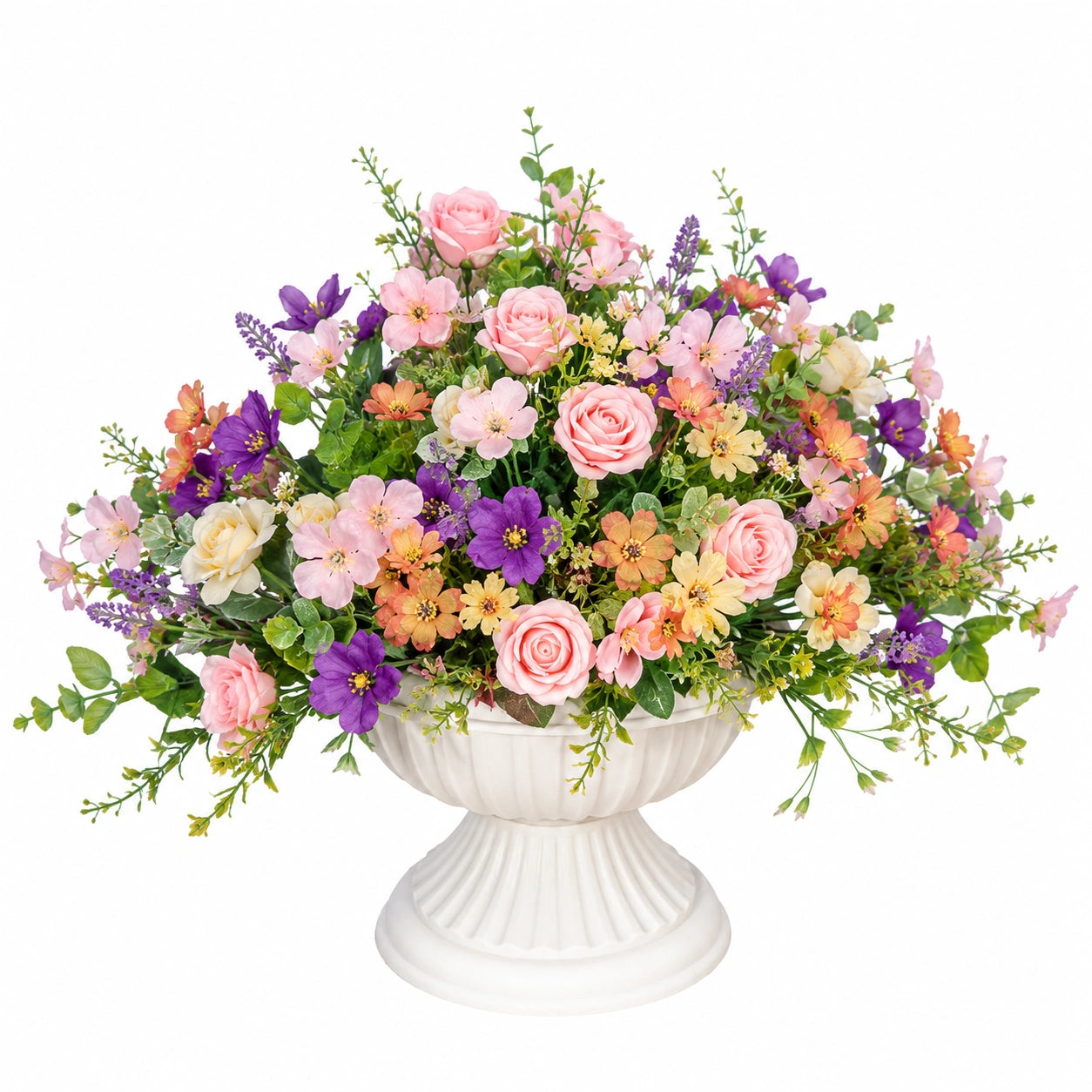 Arrangement floral artificiel multicolore avec vase élégant