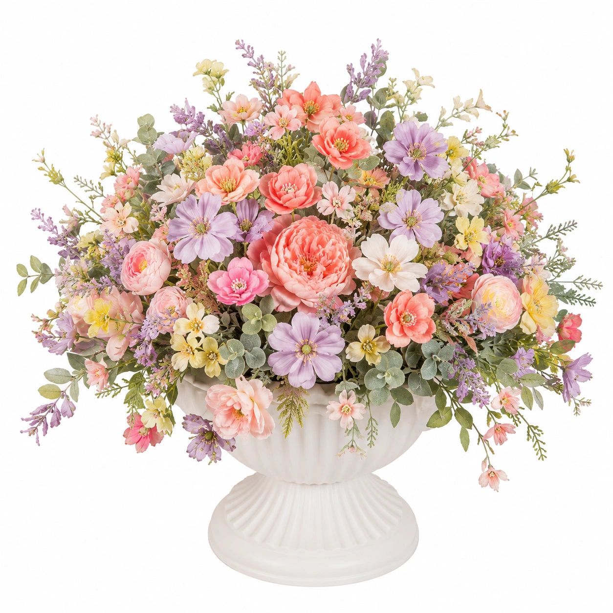 Arrangement Floral Artificiel Multicolore avec Vase Blanc