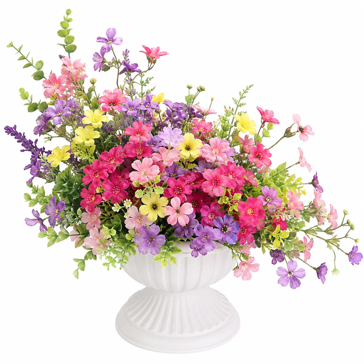 Arrangement floral artificiel multicolore en pot blanc