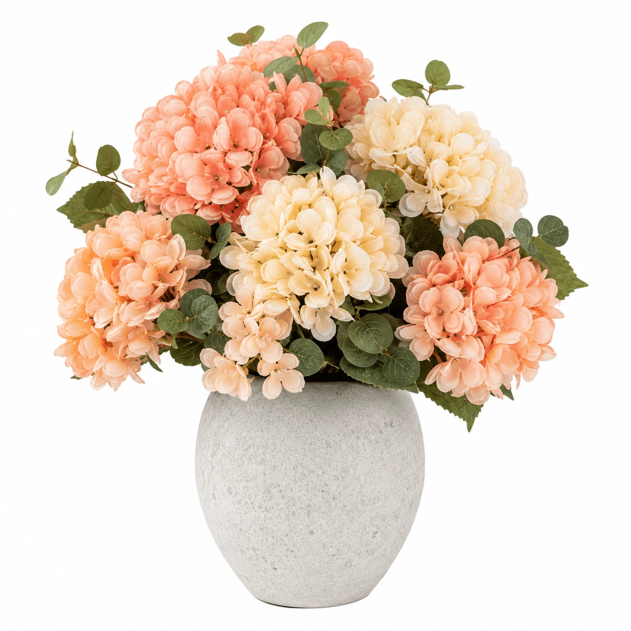 Bouquet de fleurs artificielles en vase de 40 cm - Saumon/Ivoire