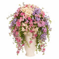 Arrangement de Fleurs Artificielles en Pot Blanc, Tons Lavande et Rose