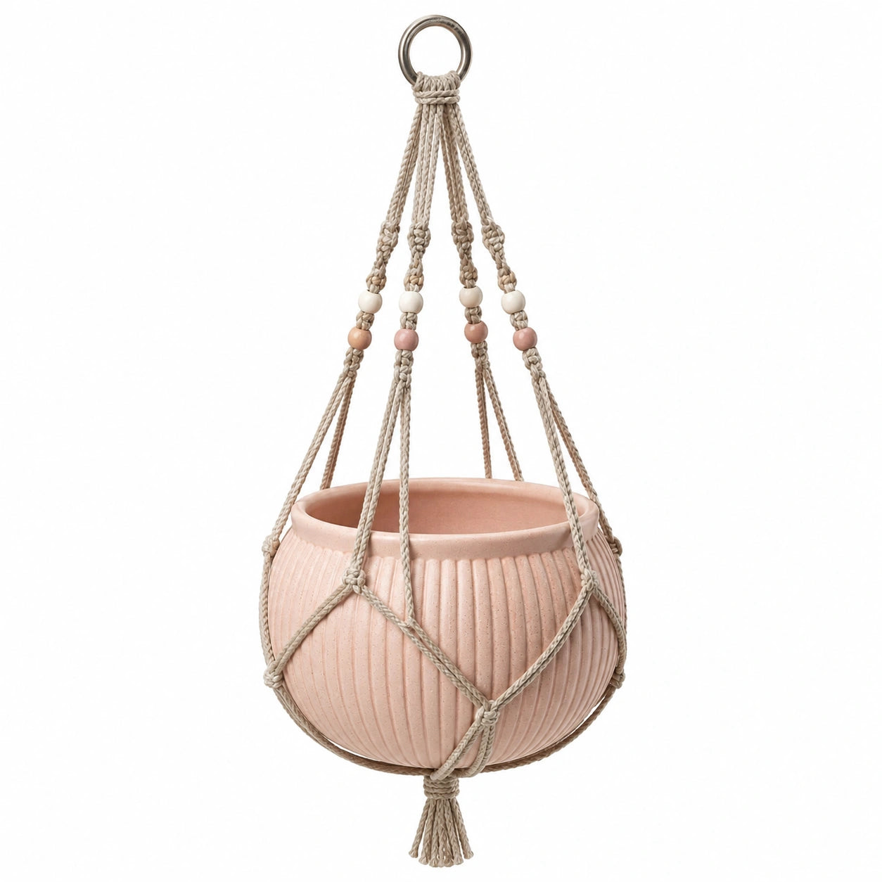 Pot de Fleur Suspendu Rose et Gris avec Crochet