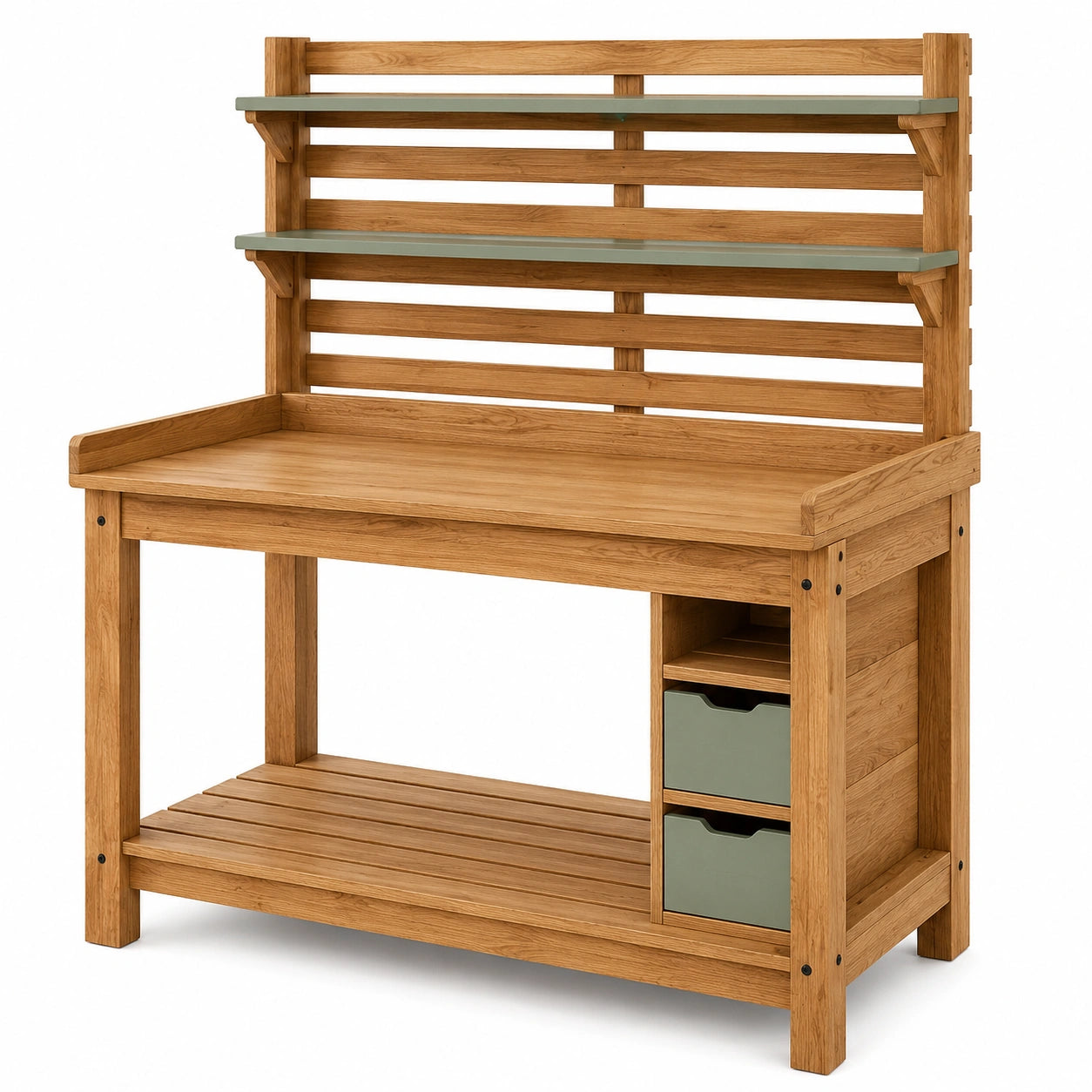 Table de jardinage en bois avec étagères de rangement