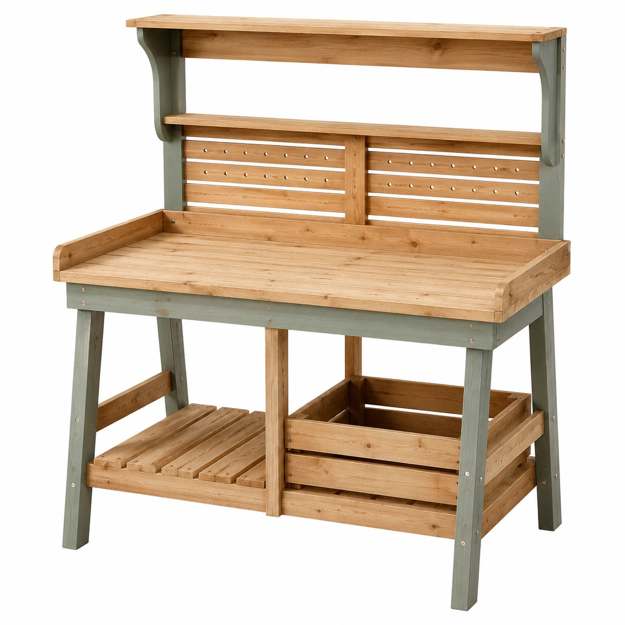 Établi de Jardinage en Bois avec Étagères - Naturel/Bleu