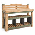 Table de jardinage avec étagères et rangement - Bois naturel et vert