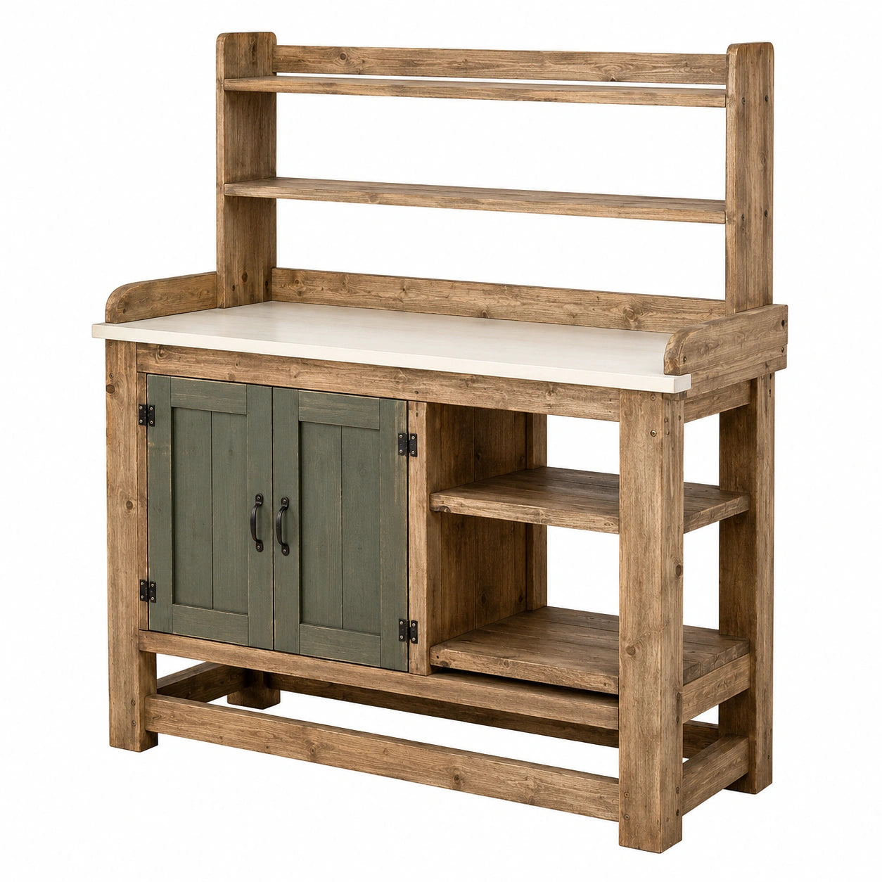 Table de Travail de Jardin en Bois avec Étagères et Tiroirs - Naturel/Gris