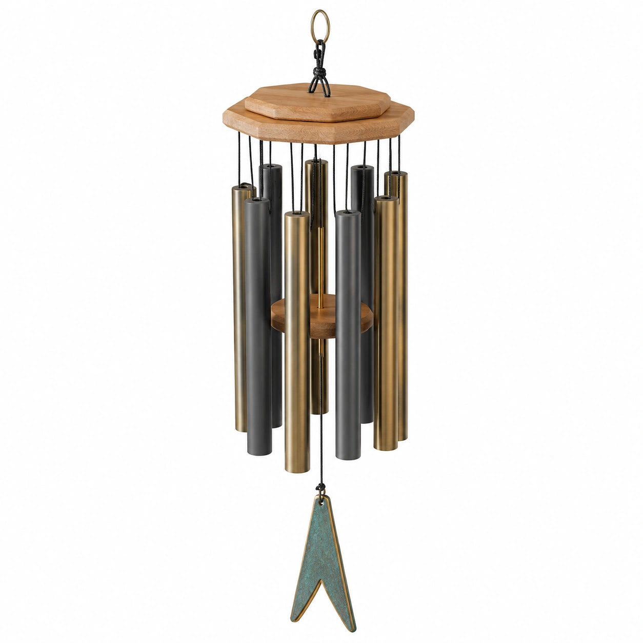 Carillon Éolien en Métal Doré et Vert 80 cm