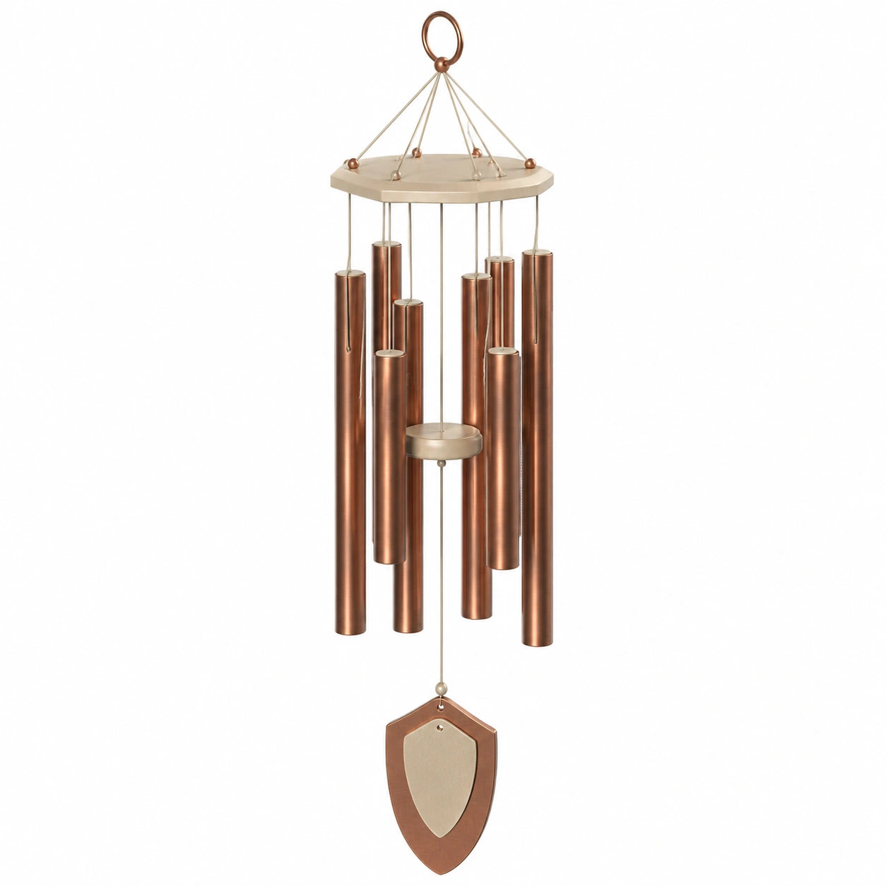 Carillon éolien avec tubes en cuivre, beige et vert