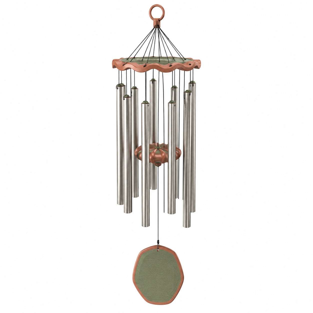Carillon éolien extérieur noir et cuivre avec bois, 6 tubes