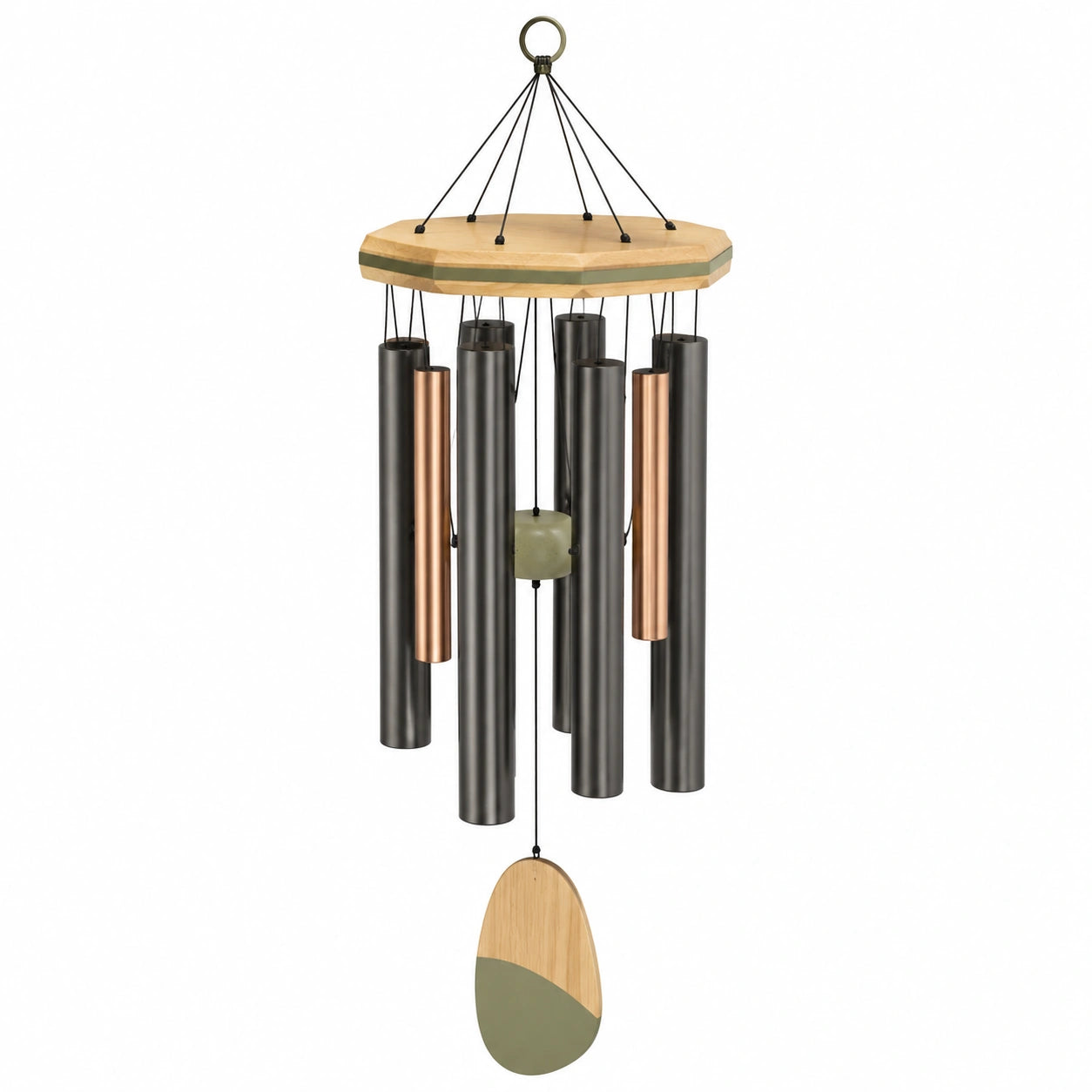 Carillon éolien avec tubes métalliques et bois brun