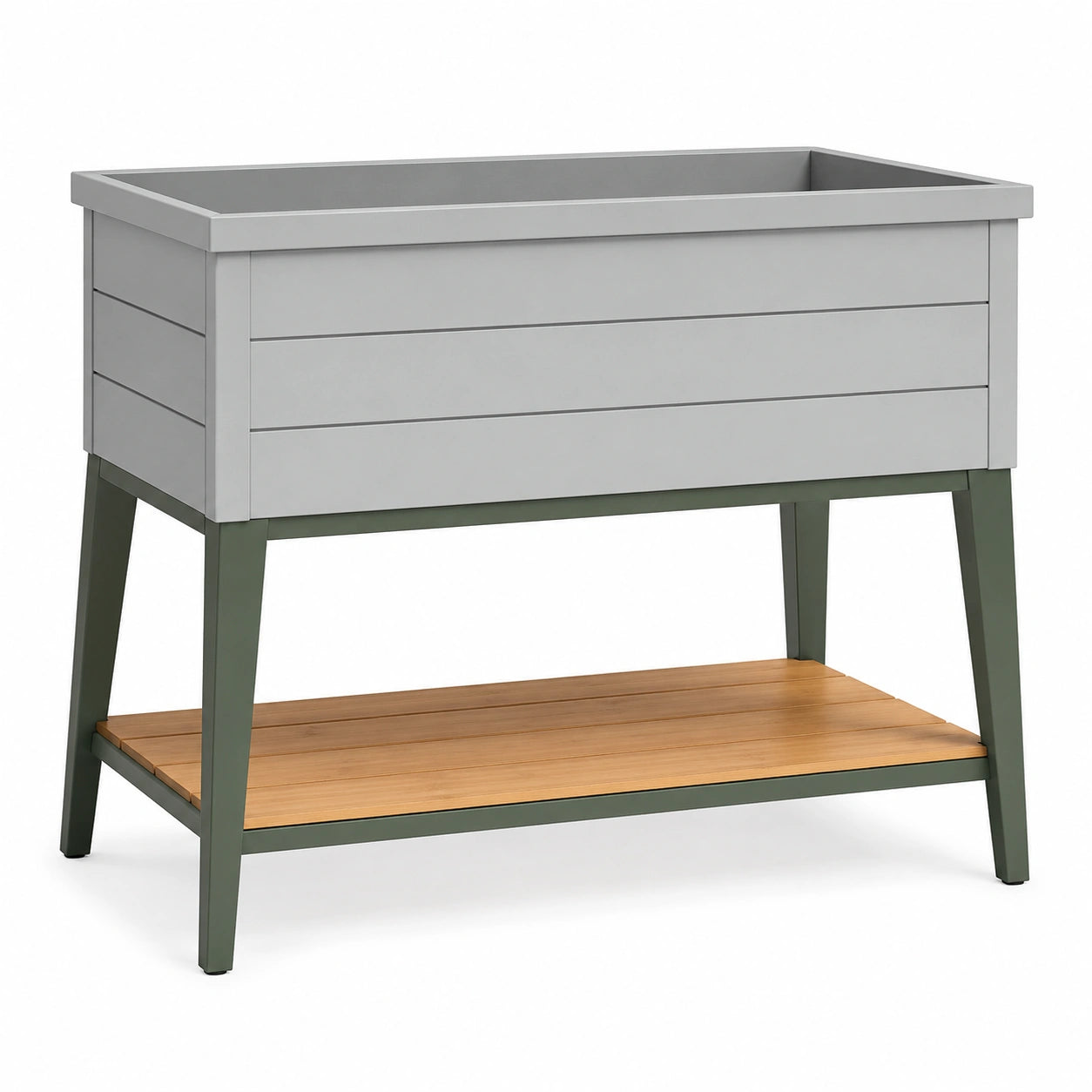 Jardinière surélevée bois clair et turquoise pour extérieur