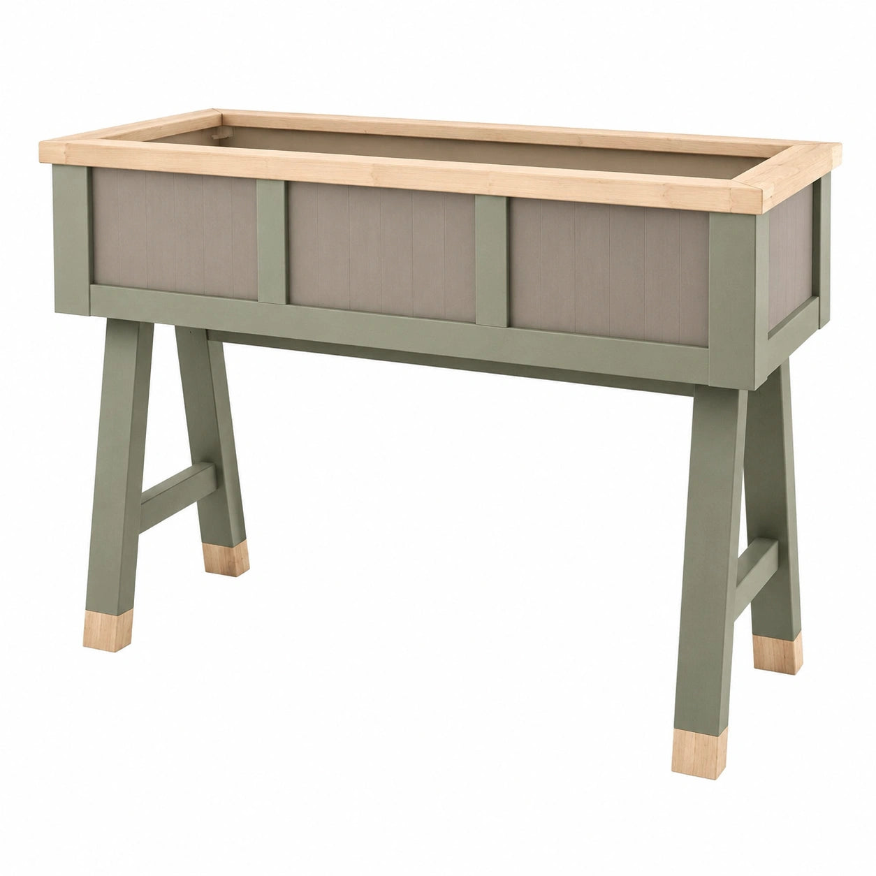 Jardinière surélevée rectangulaire avec étagère inférieure crème/vert