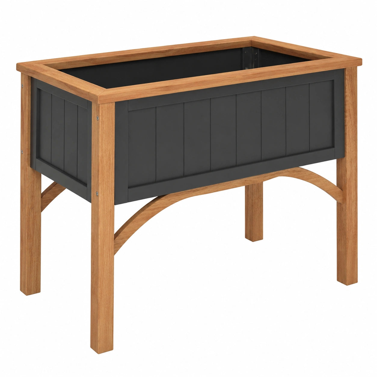 Jardinière surélevée en bois couleur marron et noir avec cadre beige