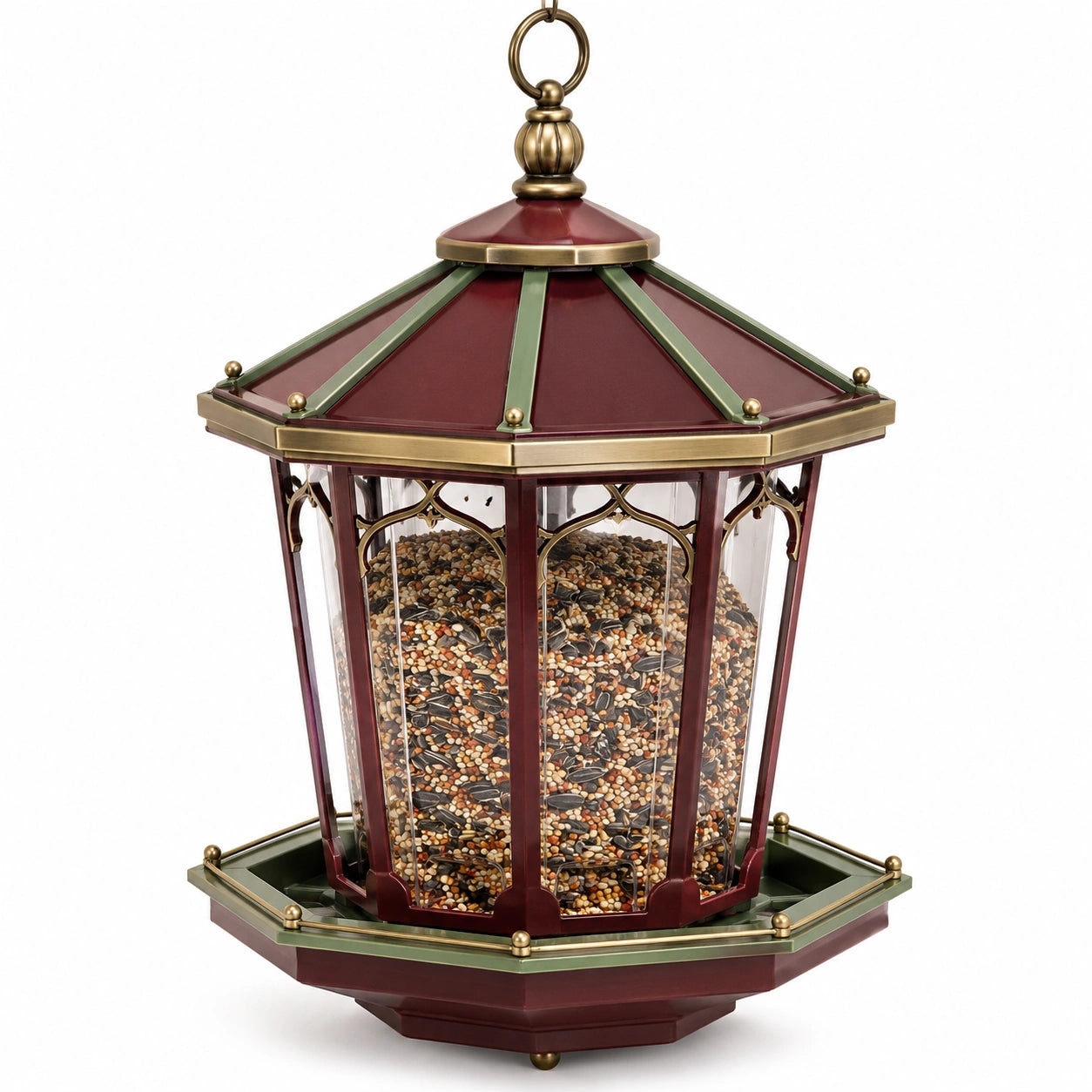 Mangeoire à oiseaux pour extérieur avec toit vert et panneaux transparents